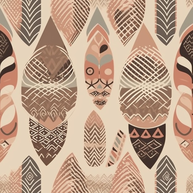 ein nahtloses Muster mit Federn im Stammesstil und generativen geometrischen Formen