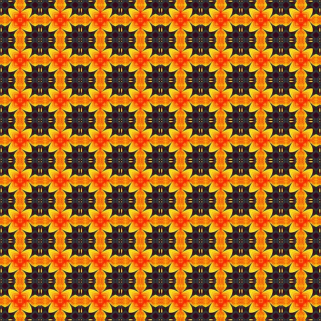 Ein nahtloses Muster mit gelben und schwarzen Quadraten und Quadraten.