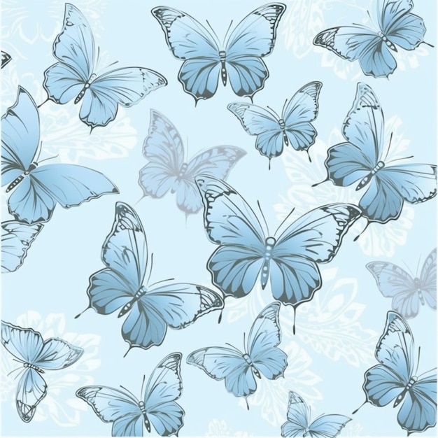 Ein nahtloses Muster mit Schmetterlingen auf blauem Hintergrund.