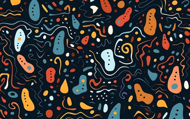 Ein nahtloses Muster mit verschiedenen Farben und Formen.