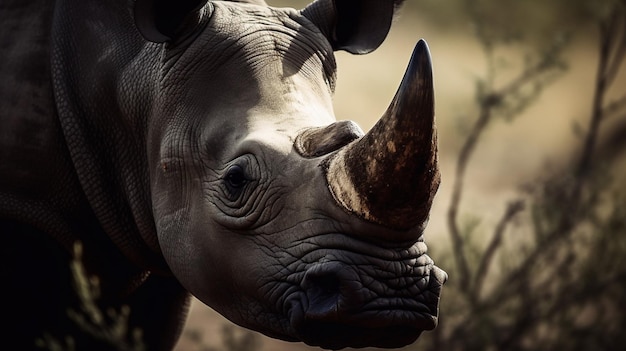 Ein Nashorn mit Horn in freier Wildbahn