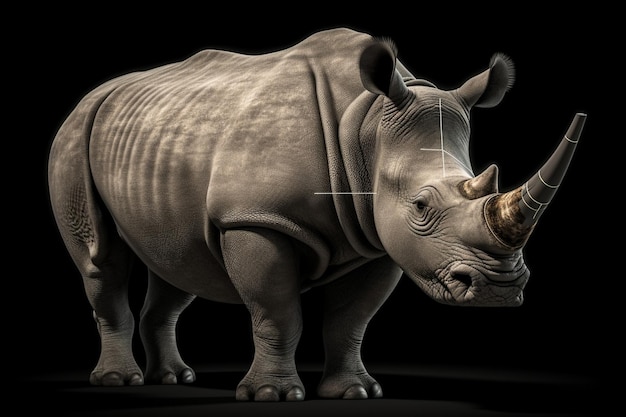 Ein Nashorn mit schwarzem Hintergrund