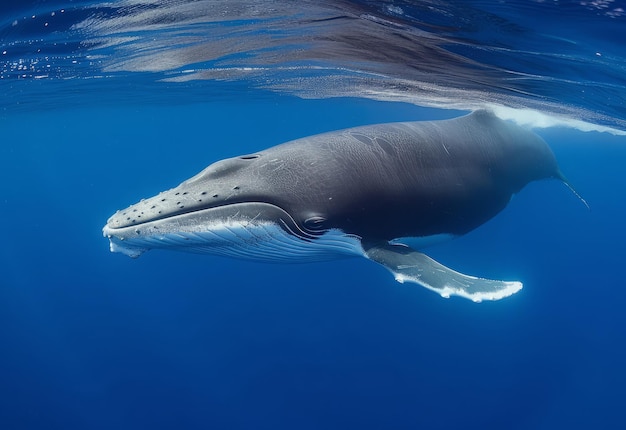 Ein natürlicher Anblick, wie ein Blauwal in der Weite des Ozeans schwimmt