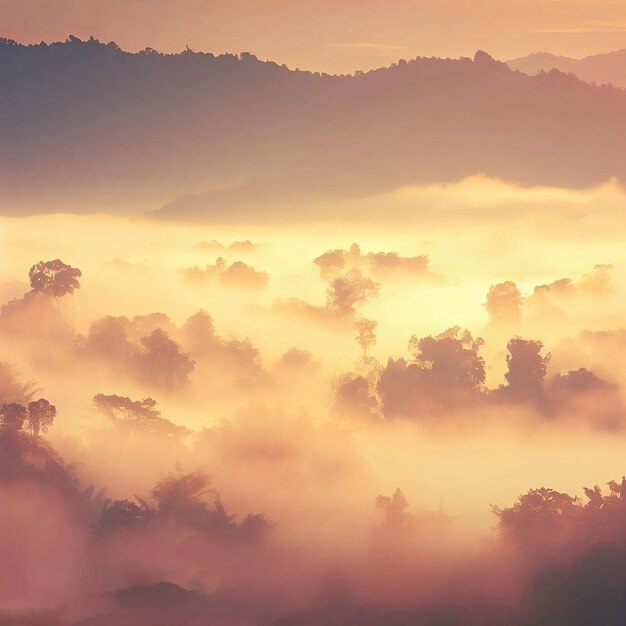 Ein nebliger Morgen in den Bergen