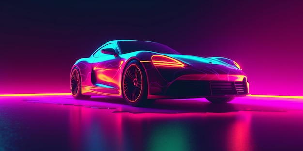 Ein Neonauto mit schwarzem Hintergrund und der Nummer 918 auf der Vorderseite.