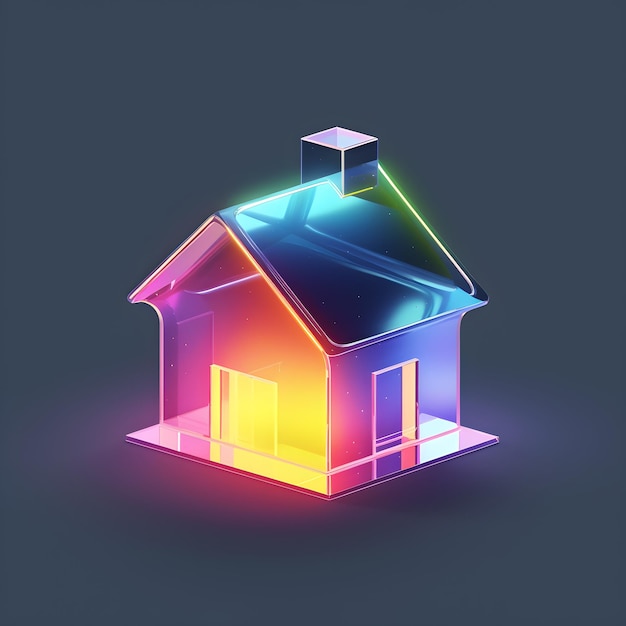 Ein Neonhaus mit quadratischer Basis und einer kleinen quadratischen Basis.