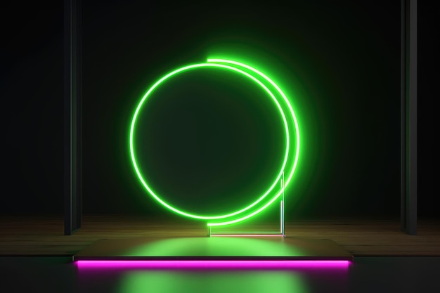 Ein Neonkreis mit schwarzem Hintergrund und schwarzem Hintergrund.