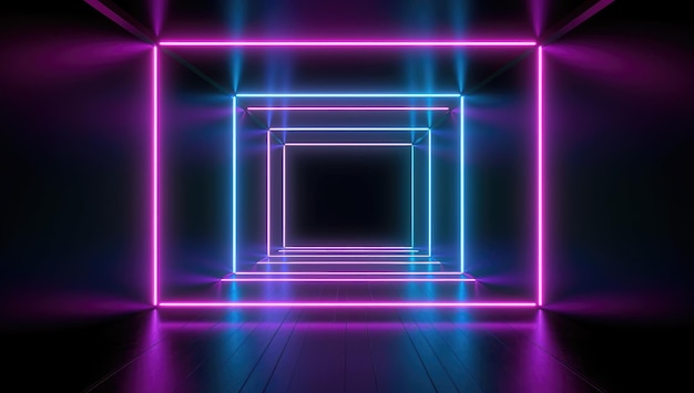 Ein Neonlicht in einem dunklen Raum mit blauem und violettem Licht.