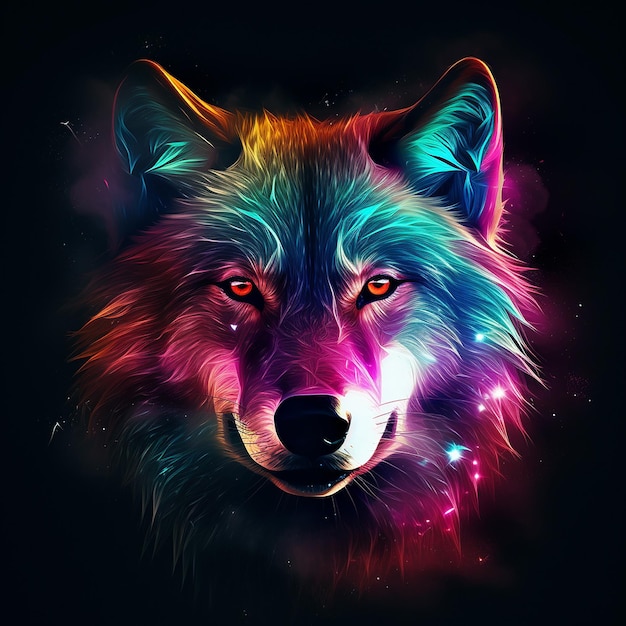 Ein Neonwolf auf schwarzem Hintergrund