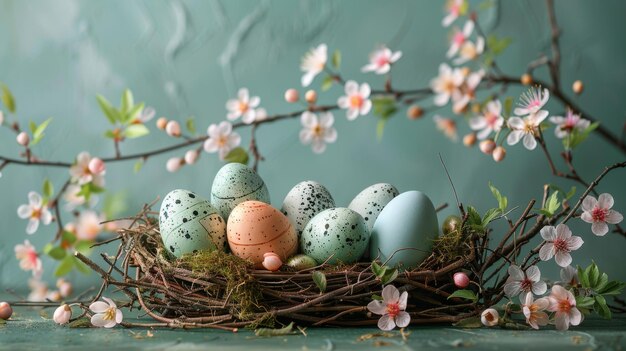 Ein Nest voller Eier auf dem Tisch