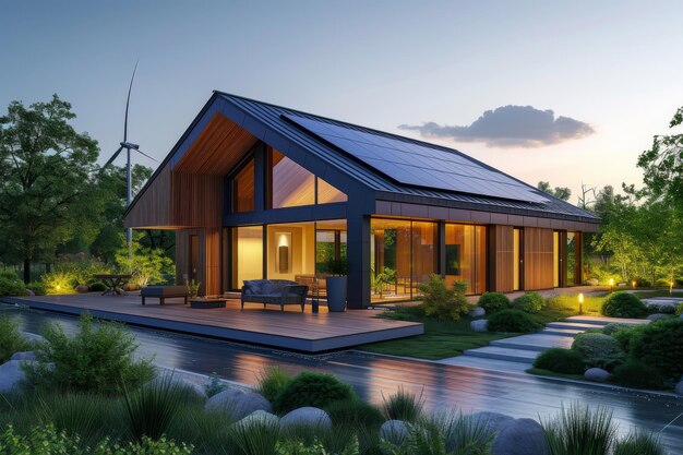 Ein Netzero-Energie-Haus, das erneuerbare Energiequellen nutzt