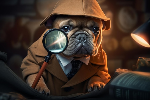 Foto ein neugieriger französischer bulldoggenwelpe trägt einen detektiv 00158 02