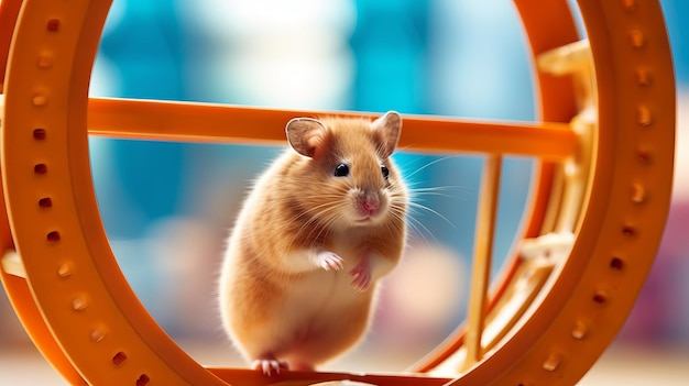 Ein neugieriger Hamster, der auf seinem von der KI generierten Rad läuft