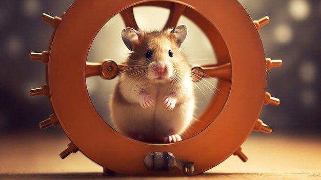 Ein neugieriger Hamster, der auf seinem von der KI generierten Rad läuft