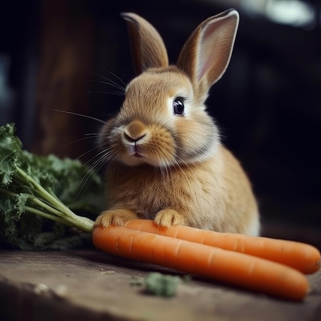 Ein neugieriger Hase, der an einer Karotte in einem von der KI generierten Gemüse knabbert