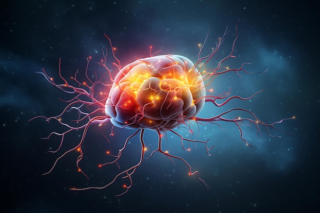 Ein Neuron befindet sich im Konzept der psychischen Gesundheit und des Wohlbefindens des Gehirns