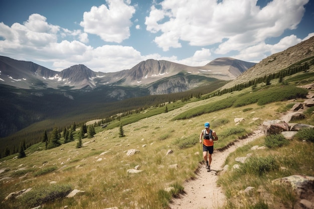 Ein nicht wiederzuerkennender Mann nimmt an einem Langstrecken-Trailrunning-Rennen in den Rocky Mountains teil