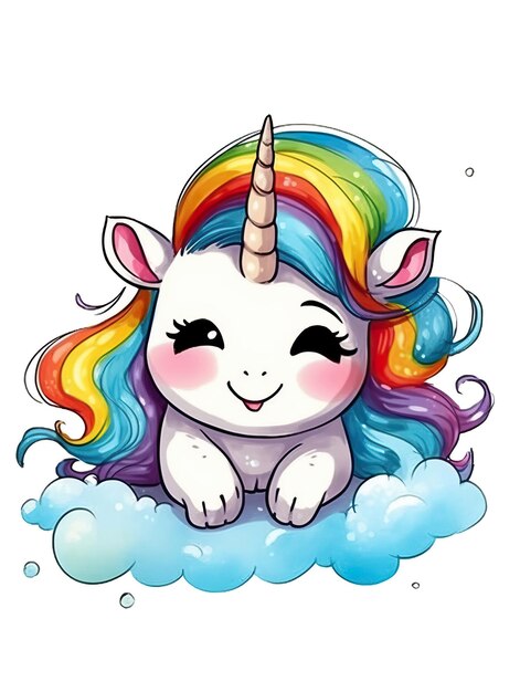 Foto ein niedlicher animierter farbenfroher regenbogen-einhorn