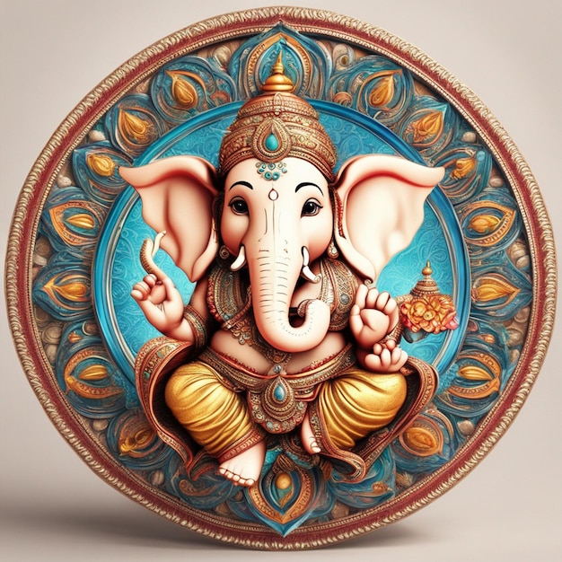 Ein niedlicher Hindu-Gott Lord Ganesha Farbe voll mit Blumen Dekoration