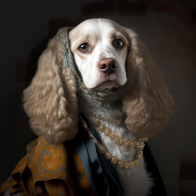 Ein niedlicher Welpenmodehund. Haustierporträt in Kleidung
