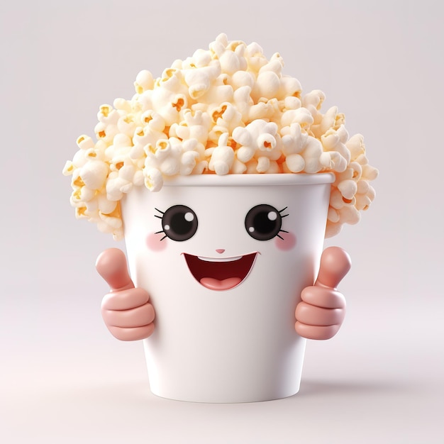 Foto ein niedliches cartoon-3d-popcorn