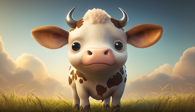 Ein niedliches, entzückendes Rinderbaby, das im Stil einer generativen ai im Stil einer kinderfreundlichen Cartoon-Animation im Fantasy-Stil gerendert wurde