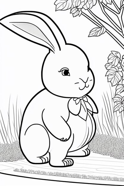 Foto ein niedliches kaninchen hält ein osterei in seinen pfoten. malbuchseite für kinder. cartoon-stil-charakter-vektorillustration isoliert auf weißem hintergrund