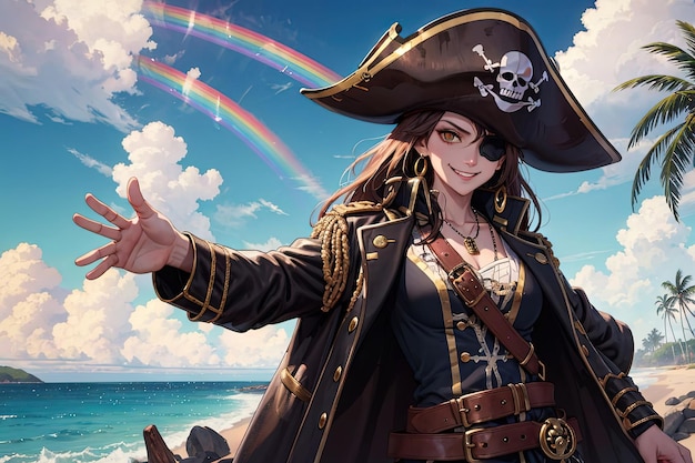 Ein niedliches Piratenmädchen auf einer Schatzinselillustration