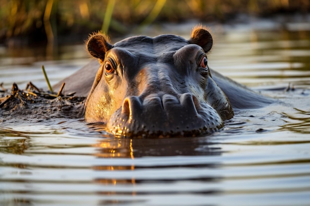 Ein Nilpferd ist im Wasser versunken