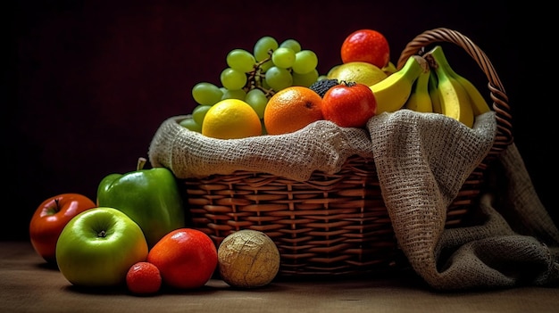 ein Obstkorb mit Bananen, Äpfeln und Bananen.