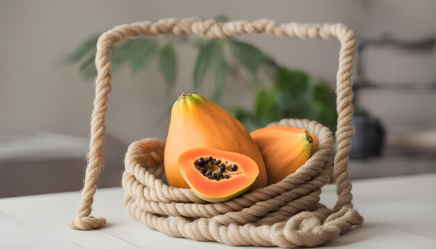 ein Obstkorb mit einem großen Stück Obst darin