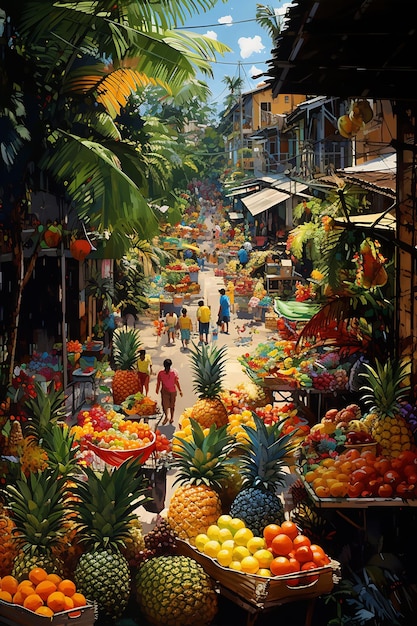 Ein Obstmarkt in der Stadt Person