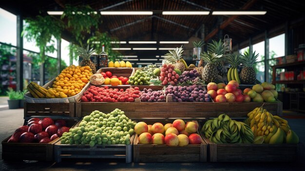 Ein Obststand mit dem Schild Fruit