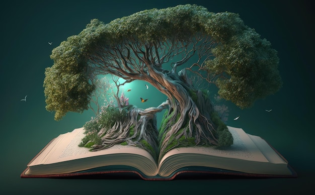 Ein offenes Buch mit einem Baum darin