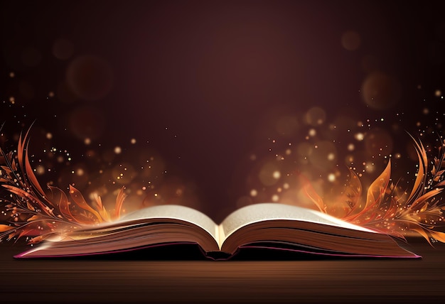 Ein offenes Buch mit glühenden Flammen, die daraus kommen