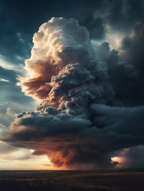 Ein Ohrbild einer sehr großen Sturmwolke im Stil von Dimitry Roulland apokalyptischen Visionen