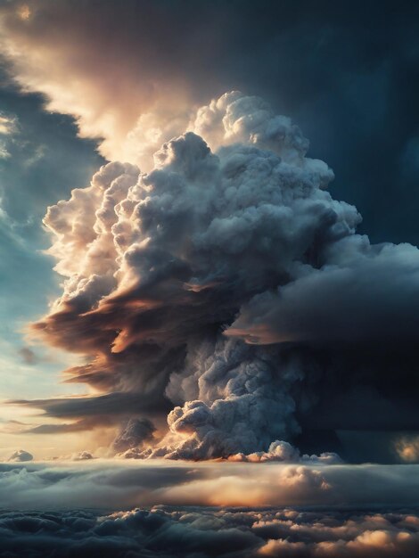 Ein Ohrbild einer sehr großen Sturmwolke im Stil von Dimitry Roulland apokalyptischen Visionen