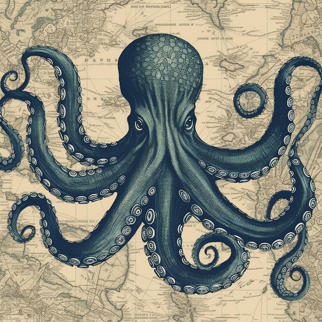 Foto ein oktopus auf einer weltkarte