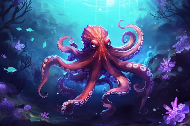 Ein Oktopus in einer Unterwasserszene