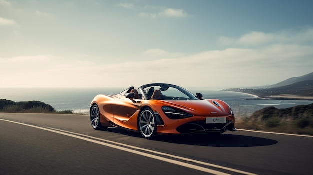 Ein orangefarbener Mclaren 720s-Sportwagen auf einer Straße.