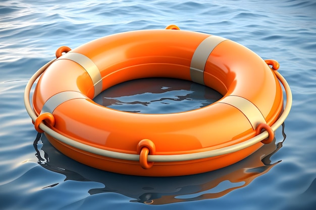 Ein orangefarbener Rettungsring, der auf dem wellenartigen Wasser schwimmt