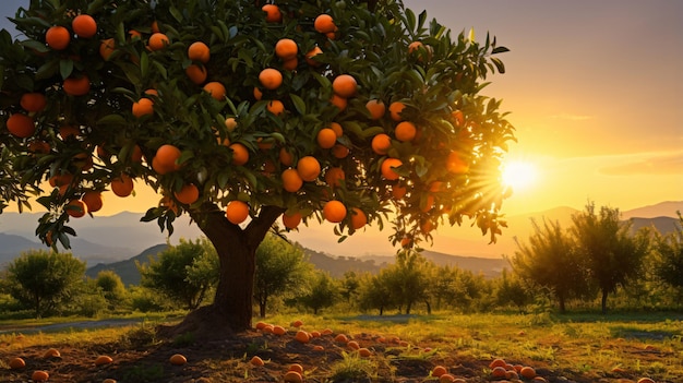 Ein Orangenbaum vor einem Haus mit Topfpflanzen