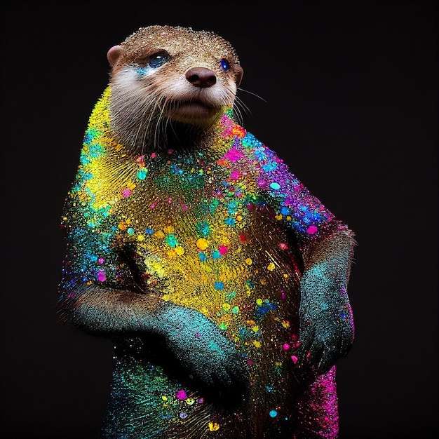 Ein Otter mit buntem Glitzer auf seinem Körper