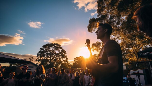 Foto ein outdoor-konzert zur feier des australien-tages, das sich auf die energie der menge und der darsteller konzentriert