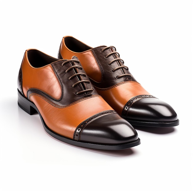 ein Paar braune Schuhe mit einer schwarzen Sohle und einer braunen Ledersohle