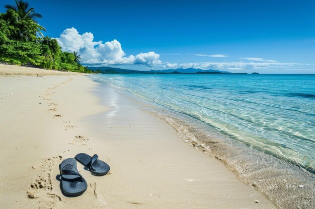 Ein Paar Flip-Flops liegt auf dem Strand