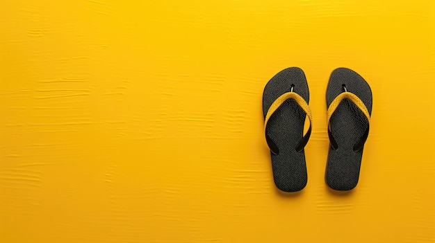 Ein Paar Flipflops auf einem leuchtend gelben Hintergrund