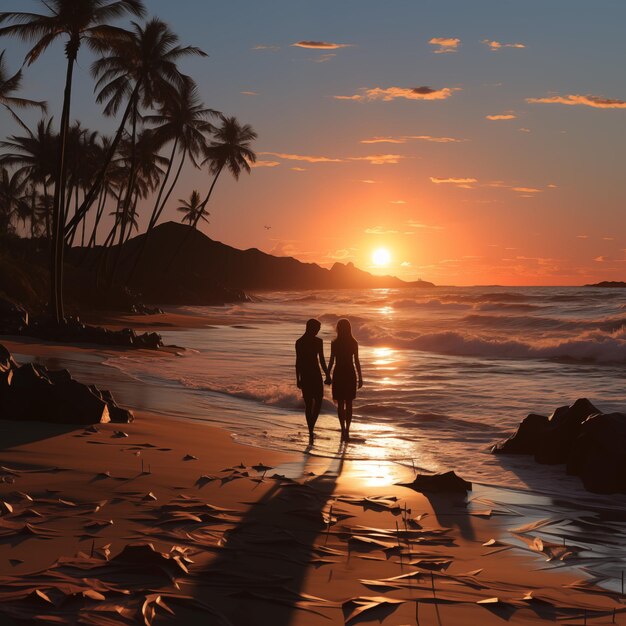 Ein Paar geht zusammen am Strand spazieren