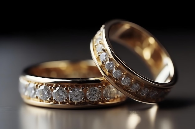 Ein paar goldene Ringe mit Diamanten darauf