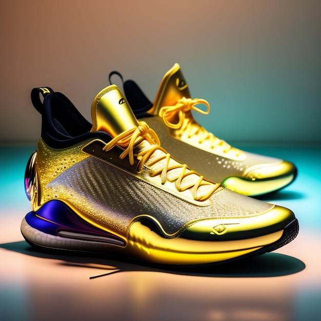 Ein Paar goldene und schwarze Nike Kobe Bryant Schuhe.